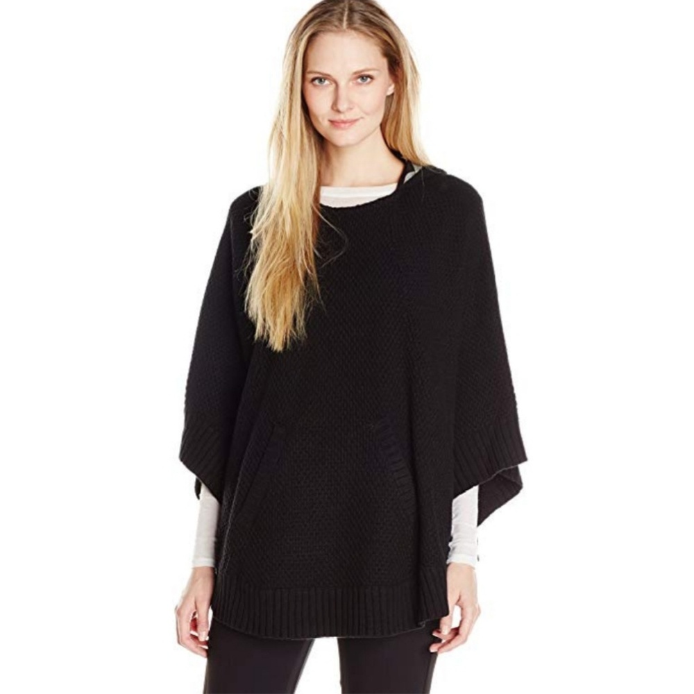black buffalo plaid hooded poncho cape sweater